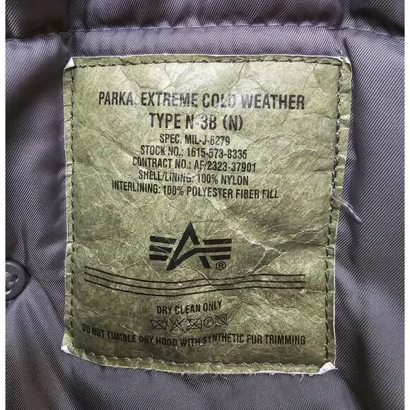 Alpha Industries Extreme Weather Hooded Jacket N-3B Men’s Size Small Green Coat